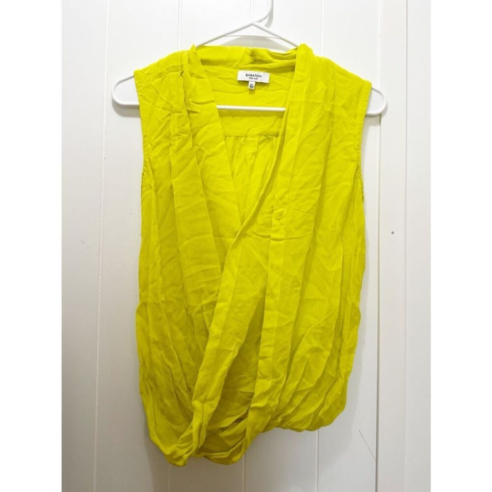 Aritzia babaton harper crossover silk blouse neon yellow size extra small